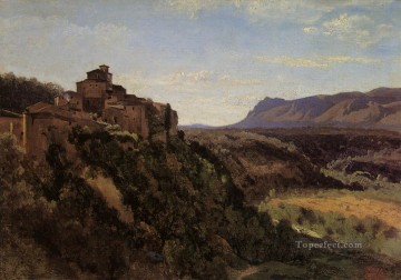  plein Oil Painting - Papigno Buildings Overlooking the Valley plein air Romanticism Jean Baptiste Camille Corot